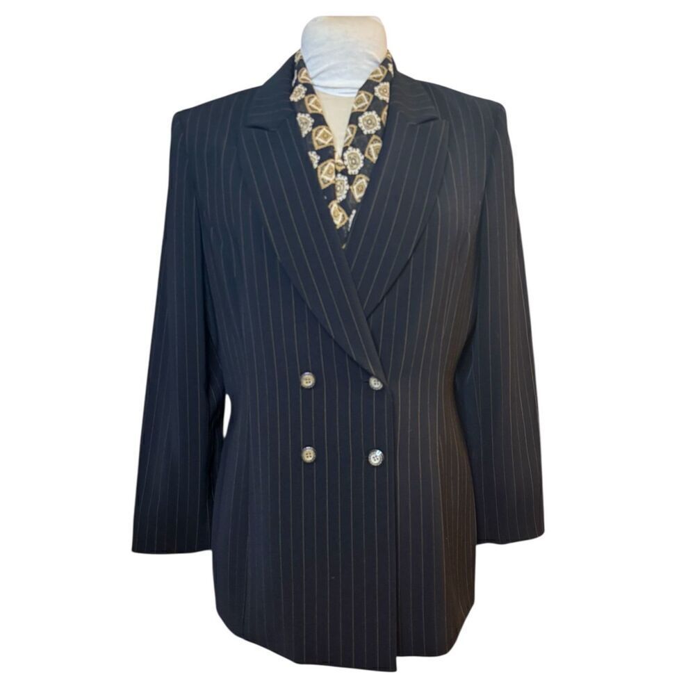 Le Suit Women’s Double Breasted Pinstripe blazer W/Scarf Sz. 12